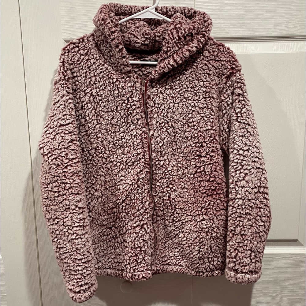 PRICELESS Women’s Hooded Sherpa Full-Zip-Up Warm Jacket - mauve color, size S